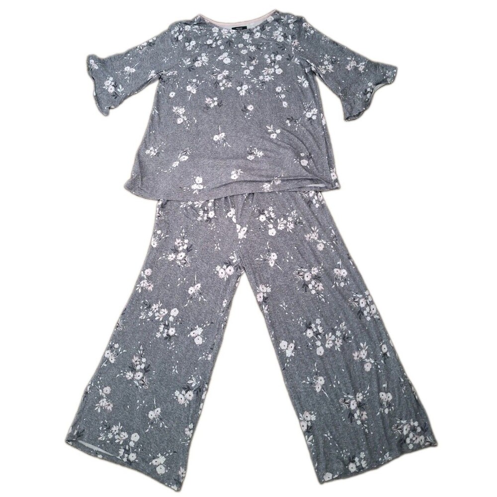 Simply Vera Vera Wang 2-Piece Pajama Set Womens Medium Gray Floral Short Sleeve